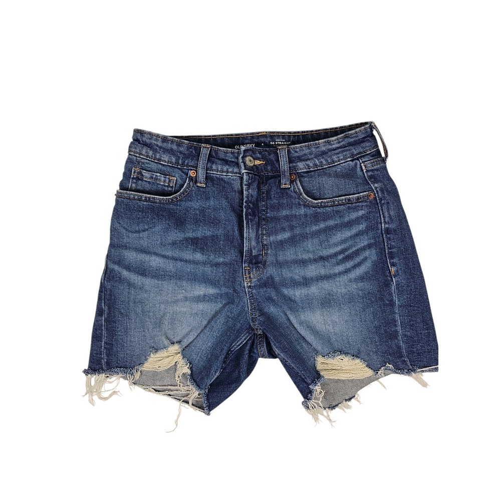 Old Navy Denim Shorts OG Straight Distressed High Rise Medium Wash Women Size 6